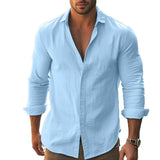 Riolio  European and American cross-border new casual solid color longsleeved shirt cotton lapel button-down long-sleeved beach shirt