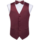 Riolio Burgundy Red Solid Silk Men Suit Vest Pre-tied Bow Tie Set Wedding Party Formal Tuxedo Male Blazer Waistcoat Business Party Vest