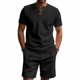 Riolio 2025 Summer Simplicity Men's Suit Loose Walf Checks Fabric Breathable Comfort and Casual Short Sleeve Shorts Two-Piece Suit