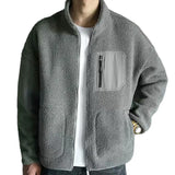 Riolio Men's Fashion Coat Autumn/winter Lamb Fleece Coat Men's Stand Up Neck Jacket Plush Thickened Men's Winter Coat