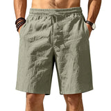 Riolio  Men Linen Blend Elastic Waist Drawstring Casual Beach Shorts