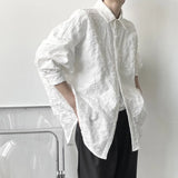 Riolio  New Light-fashioned Style Relief Pleated Long-sleeved Shirt Jacket for Men's Japanese Jacket