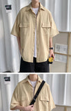 Riolio Working Pocket Solid Color Pure Cotton Short-sleeved Shirt Fashionable Summer Lapel Button Functional Half-sleeved Cardigan