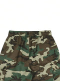 Riolio  Men Camo Print Cargo Pants With Flap Pockets And Drawstring Waist Streetwear Long Pants