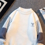 Riolio  Men's autumn and winter pullover with thick base knit sweater light luxury semi high neck warm solid color simple sweater