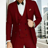 Riolio  Formal Elegant Men Suit Slim Fit 3 Piece Blazer Vest Pants Sets Tuxedo Set for Wedding Double Breasted Notched Lapel Men Suit