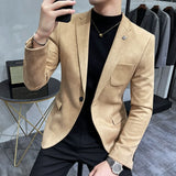 Riolio Men's Deerskin Fleece Jacket Suit Coat Blazer Men's Business Leisure Slim Fit Brand Fashion High Quality Single Button Suit Coat