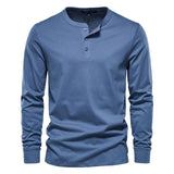 Spring New Long Sleeve T Shirt Men Casual Solid Henry Collar T Shirt Man Fashion High Quality 100% Cotton Mens T Shirts
