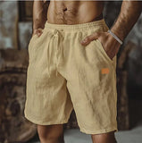 Riolio  Summer New Men Cotton Linen Shorts Embroidery Elastic Waist Beach Shorts Lightweight  Pants Comfort Breath Holiday Shorts