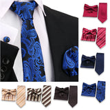 Riolio  Business Men Tie Set With Bowtie Pocket Square Cufflinks Necktie Suit Set Paisley Dot Floral Style New Fashion Classic Bow Tie
