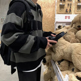 Riolio Autumn and Winter Retro Korean Style Men and Women Trendy Knitted Hoodie Couple Loose Hip Hop Striped Casual Top harajuku y2k