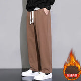 Riolio Autumn Men Pants Solid Color Long Trousers Fleece Inside Male Casual Elastic Waist Thick Warm Loose Pants Size 3XL 4XL