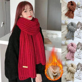 Riolio Korean Scarves For Women Men In Autumn And Winter Thickened Thermal Knitted Scarf Unisex Scarf Long Size Warmer Scarves Gifts