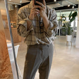 Riolio  Autumn Long Sleeve Shirt Men Oversized Fashion Retro Khaki Plaid Shirts Mens Korean Loose Cotton Black Casual Shirt Men M-2XL