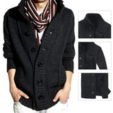 Riolio Chic Knitted Cardigan Ribbed Cuff Long Sleeve Comfy Thickened Warm Men Cardigan Sweater