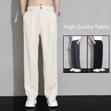 Riolio New Men Ice Silk Pants Loose Casual Solid Wide Leg Business Trousers Straight Fashion Streetwear Summer Fabric Thin Pant Male