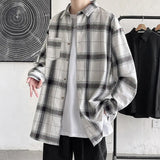 Riolio  Plaid Long-sleeved Shirt Men's Youth Trendy Casual Thin Coat Loose Shirt