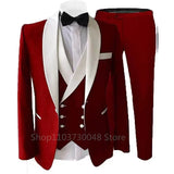 Riolio 3 Piece Suits for Men Slim Fit Groom Wedding Tuxedos Shawl Lapel Jacket Business Formal Party Blazer Vest Pants Costume Homme