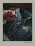 Riolio Retro Vertical Striped Denim Shirt Heavy American Casual Vintage Workwear Clothes Washing Old Pockets Long-sleeve Shirt