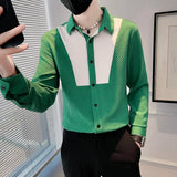 Riolio  High-end Color Block Shirt Men's Long-sleeved Fashionable Casual Shirt Fashionable Trendy Men
