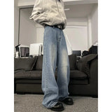 Riolio Jeans Men Loose Wide Leg Trousers Unisex low-rise jean Men's Denim Pants Old Blue Washed Male Jeans Straight Patchwork mop pants