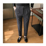 Riolio British Style Men High Waist Casual Dress Pant Men Belt Design Slim Trousers Formal Office Social Wedding Party Dress Suit Pants