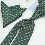 Riolio  2PCS Neck Tie Set Luxury Brown Floral Dots Neckties Khaki Striped Handkerchief Polyester Woven Pocket Square Shirt Accessories