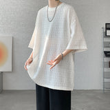 Riolio  Summer Texture Short Sleeve Men T Shirt Korean Style Loose O Neck Fashion Casual  Cool Tshirt Oversized Hollow out Tops White