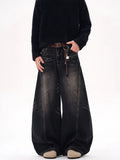 Riolio  Vintage Black Washed Baggy Jeans Pants Men Wide leg Curved Blade Pants Streetwear Cowboy Casual Denim Straight Trousers
