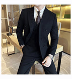 Riolio suit fashion British Style Double Breasted Design Men's Suit Formal Business Slim Fit Casual Suits Sets Men Wedding Party Tuxedo 3 Pieces Set