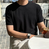 Riolio  Summer Casual Mens Ice Silk Knit Tops Leisure Breathable Solid Color Slim Knitting T Shirts Men Fashion Short Sleeve Tees