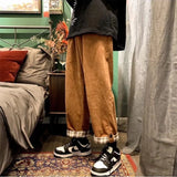 Riolio  Corduroy Pants Men's Autumn and Winter Trend Sports Pants Loose Straight Wide Leg Casual Pants Men