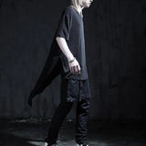 Riolio  Mens T-Shirts Mid-Length Irregular Slit T-Shirts Streetwear Fashion Personality Versatile Niche Tops Men'S Clothing New