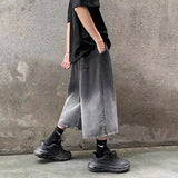 Riolio  High Street Trendy Gradient Jeans Men Summer Thin Elastic Waist Drawstring Pockets Loose Casual Denim Wide Leg Calf Length Pants