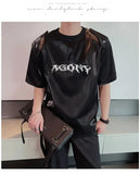 Riolio Summer High Street Men and Women Trendy Personalized Letter Printed Round Neck Short Sleeve Couple Harajuku Casual T-shirt Top