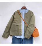 Riolio Japanese Niche High-end Jacket Korean cityboy wear 2025 New Military Green Tops for men Women's Spring Clothes simple O-neck top