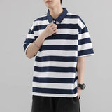 Riolio  Summer Short Sleeve Striped Polos Shirts Men Anti-Wrink Turn Down Collar Casual Polos Male Sports Tees Couple Tops Streetwear