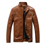 Riolio Motorcycle Leather Jacket Autumn Mens Stand Collar Jacket Coat Brand Solid Color Zipper Streetwear Winter Fleece Biker Jacket