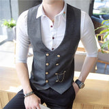 Riolio Men's Double Breasted Vest Spring New Slim Sleeveless Formal Suit Vest Gray Black Fashion Men's Business Casual Suit Vest