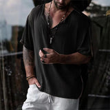 Riolio  New Spring Men Cotton T-shirts Solid Vintage V-Neck Half SleeveClothing Fashion Loose Pullover Tees Shirt Men Chemise Homme