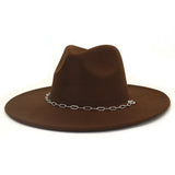 Riolio  Chain Decor Fedora Hat for Women Men Wide Brim Peach Heart Top Felted Hat Jazz Cap Winter Autumn Panama Khaki Luxury Hat Chapeau