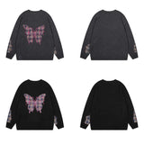 Riolio Butterfly Patch Embroidered Round Neck Sweater Men Harajuku Fashion Knitwears Oversized Casual Patchwork Shirt Sweater for Women