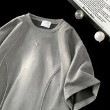 Riolio American High Street Niche Suede Short-sleeved T-shirt Men's Summer Korean Style Fashion Reflective Strip Loose T-shirt Urban