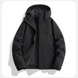 Riolio  Men's Windproof Hooded Jacket Solid Red Multi-Pocket Casual Outdoor Hiking Windbreaker Coat