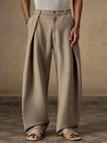 Riolio  Mens Casual Loose Pleated Wide Leg Chino Pants For Summer Autumn Daily Wear