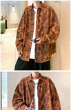 Riolio  Corduroy Printed Long Sleeved Shirt for Men Hong Kong Style Retro Casual Versatile Shirt for Teenagers
