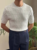 Riolio  Fashionable Mens Slim Elastic Knit T Shirt Summer New Casual Textured Crochet T-shirts Men Vintage O Neck Short Sleeve Tees
