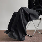 Riolio Fashion Black Casual Pants Men Buttons Design High Street Hip-hop Wide Leg Mopping Trousers All-match Casual Korean Style