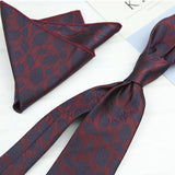 Riolio  2PCS Neck Tie Set Luxury Brown Floral Dots Neckties Khaki Striped Handkerchief Polyester Woven Pocket Square Shirt Accessories