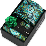 Riolio  Men Necktie Flower Pin Set With Box Luxury Necktie Handkerchief Brooch With Cufflinks Set Gift Box Wedding Men Suits Gravatas